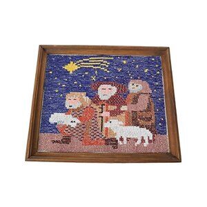Vintage Nativity Scene Needlepoint Three Wise Men Handmade 1970s